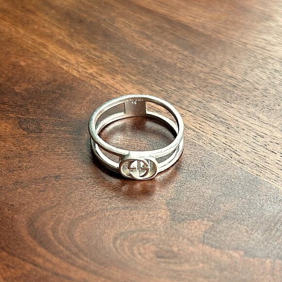 GUCCI Sterling Silver Interlocking G Open Band Ring Size 9 - Picture 3 of 8